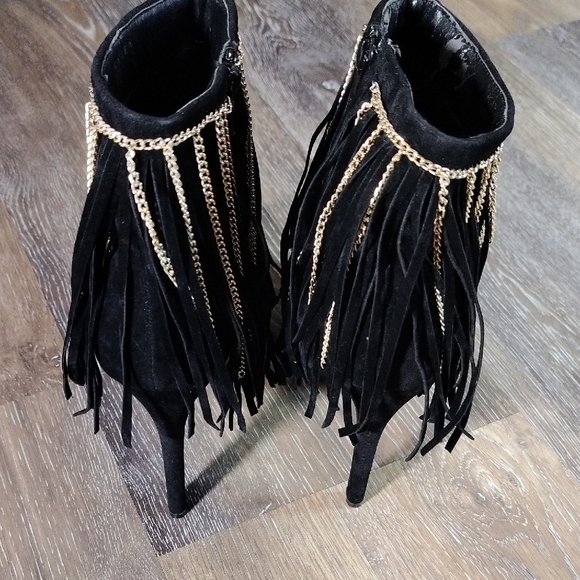 Scene Weaver Black and Gold Fringe Ankle Booties - Picture 5 of 5